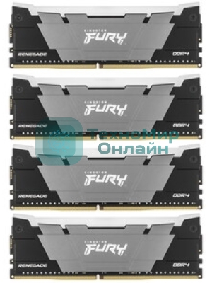 Оперативная память Kingston Fury Renegade, DDR4, 64GB (4x16GB), 3200MHz, CL16, DIMM, радиатор, черный