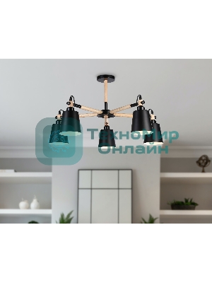 Светильник Ambrella light TR82211/5 BK/LW черный/светлое дерево E27/5 max 40W D780*430