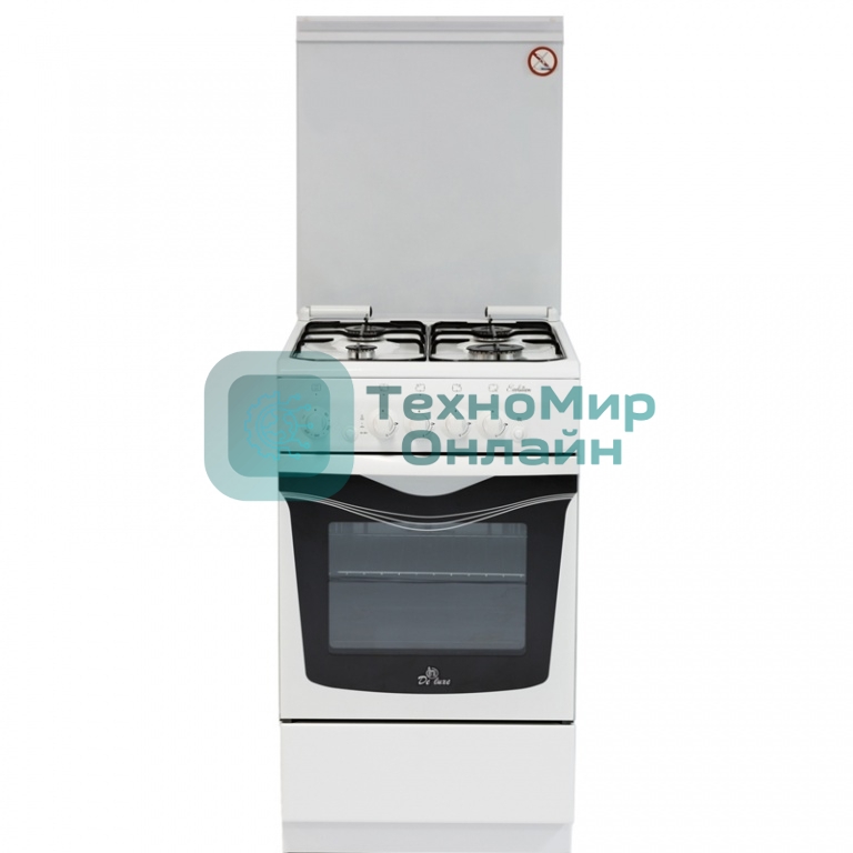 Плита газовая De Luxe 506040.04Г (КР) ЧР белый, конфорок 4 шт, духовка 54 л, 50 см x 85 см x 60 см