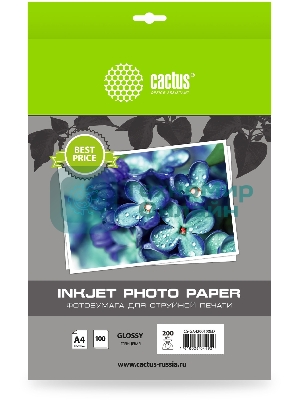 Фотобумага Cactus CS-GA4200100ED A4/200г/м2/100л./белый глянцевое для струйной печати