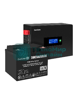 Комплект Источник бесперебойного питания EX295993RUS + батарея 40Aч EX282976RUS 1шт (инвертор, синус, для котла, PF=1, настенный) ExeGate IdealSine SR-1000.LCD.2SH  <1000VA/1000W, чистая синусоида, цветной LCD-дисплей, 2*Schuko, крепление настенное, черный> + батарея ExeGate DT 1240 (12В, 40А·ч) 1шт
