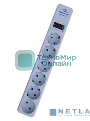 Сетевой фильтр ZIS Pilot S удлинитель 3 м 15А 6 розеток, серый арт.039