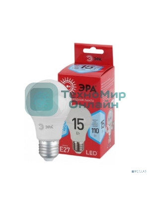 Лампа светодиодная ЭРА A60-15W-840-E27 R (диод груша 15Вт нейт E27) (10/100/1500)