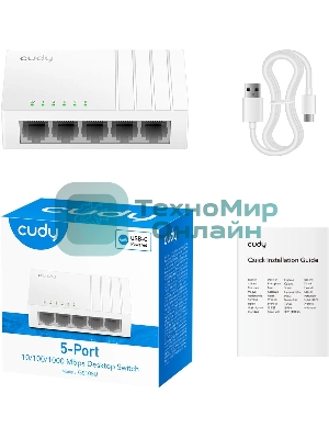 Коммутатор 5-Port Gigabit Desktop Switch, 5 10/100/1000M RJ45 Ports, Loop Detection, Desktop Plastic Case, Power Saving, Plug & Play, Wall-Mount, Power Adapter Not Included