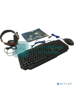 Комплект клавиатура+мышь Defender Target MKP-350 проводной, USB, 3200 DPI, чёрный/красный