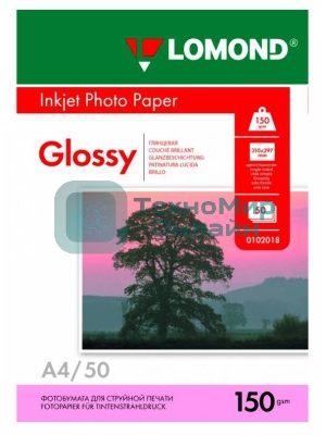 Фотобумага Lomond 0102018 A4/150г/м2/50л./белый глянцевое для струйной печати