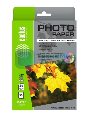 Фотобумага Cactus CS-MA523050 A5/230г/м2/50л./белый матовое для струйной печати