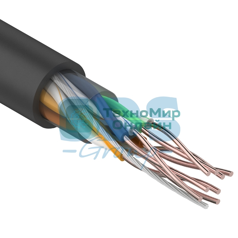 Кабель UTP Rexant 4PR 24AWG, CU (медь), cat.5e, 100 МГц, PE, черный, OUTDOOR, бухта 25 м