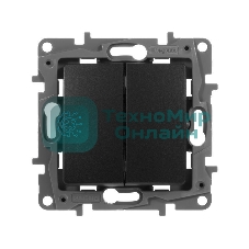 Выключатель двухклавишный, автоматические клеммы, Etika, 10AX, 250В~, антрацит Выключатель двухклавишный, автоматические клеммы, Etika, 10AX, 250В~, антрацит