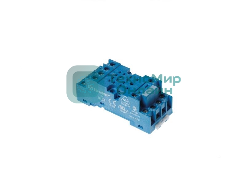 Розетка с винтовыми клеммами (под шайбу) для реле 55.32; 55.34 таймера 85.02; 85.04; модули 99.01; в компл. метал. клипса 094.71 син. FINDER 94749SMA