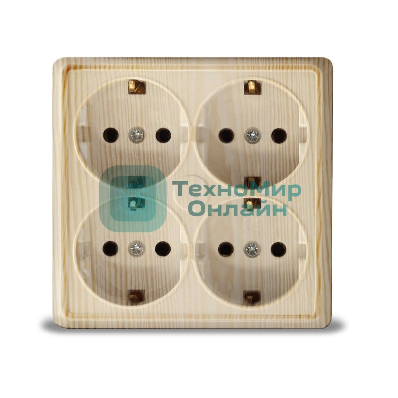 Розетка 4-м ОП Олимп с заземл. квадрат сосна UNIVersal 1177