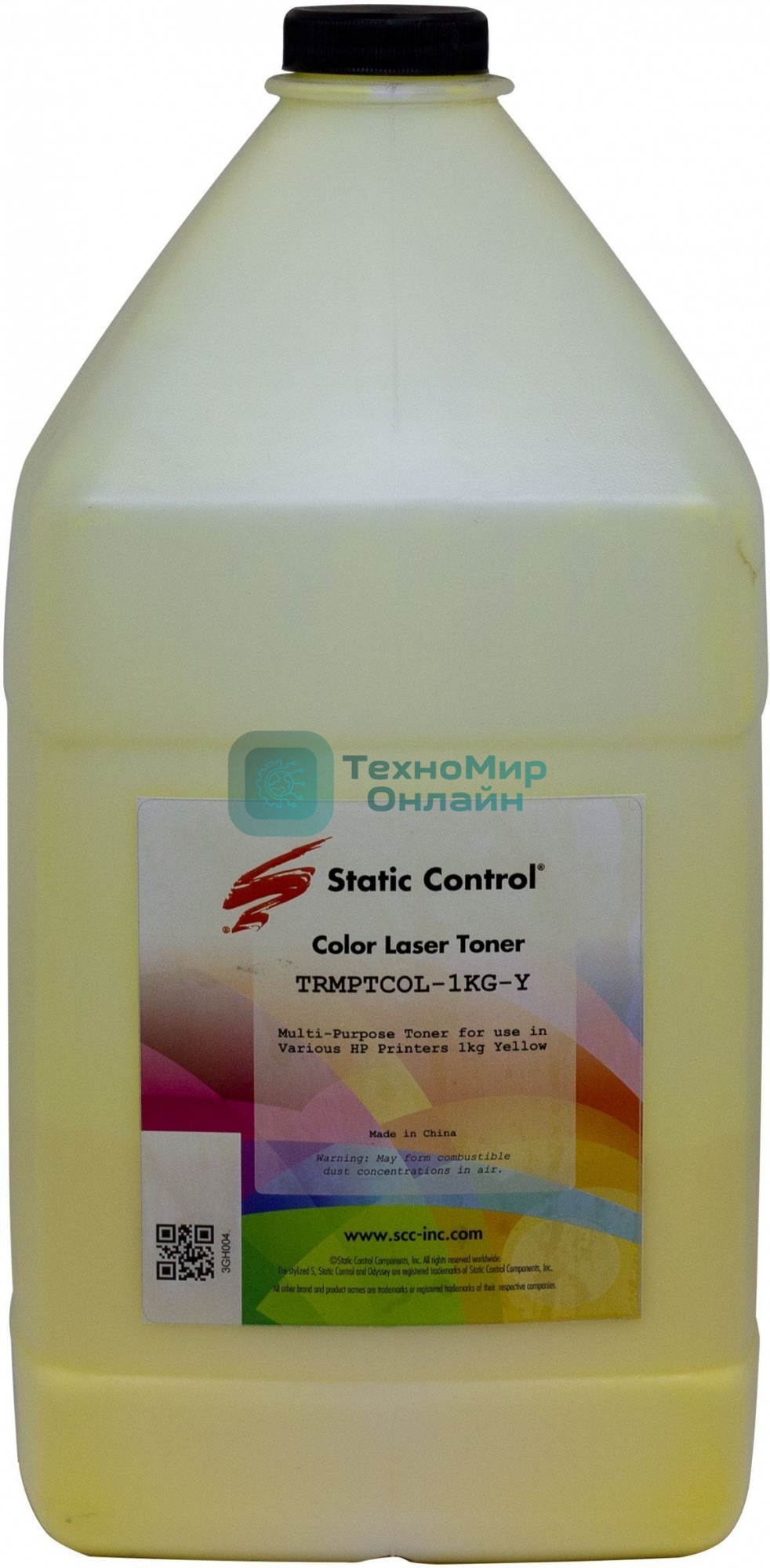 Тонер Static Control TRMPTCOL-1KG-Y желтый флакон 1000гр. для принтера HP CLJCP1515/Canon MF8330