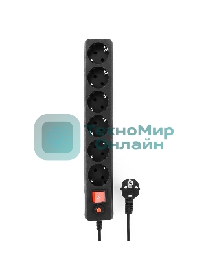 Сетевой фильтр Гарнизон 6 р, 10А, 5 м, ур.защиты 4, черный, пакет
