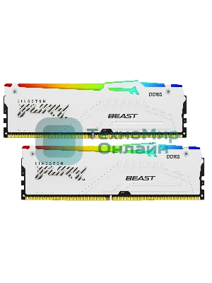 Оперативная память Kingston Fury Beast, DDR5, 32Gb (2x16Gb), 5600MHz, CL40, DIMM, с радиаторами, RGB, белый