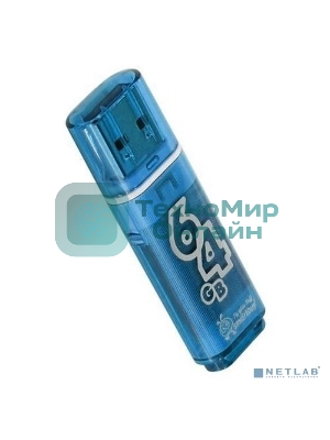 Флешка USB SmartBuy Glossy series Blue (SB64GbGS-B), 64Gb, USB 2.0, R/W 25/15, нежно-голубой