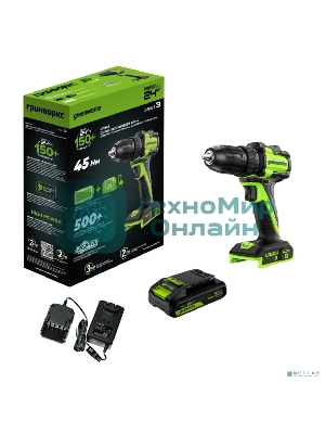 Дрель-шуруповерт Greenworks DD345, 24 В, 0 Ач, 45 Нм, бесщеточный