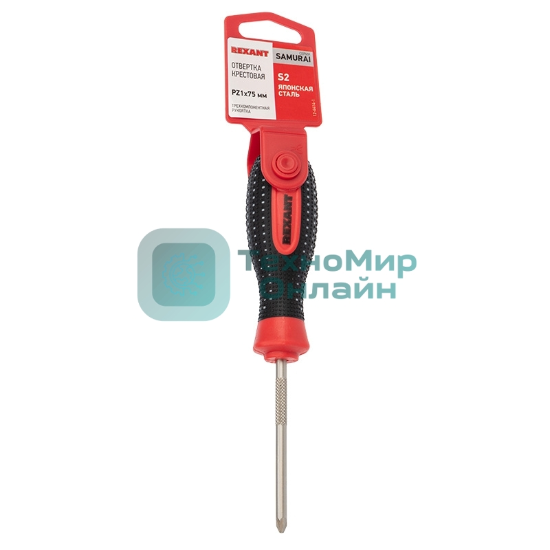 Отвертка крестовая Rexant PZ 1х75 мм, трехкомпонентная рукоятка, сталь S2