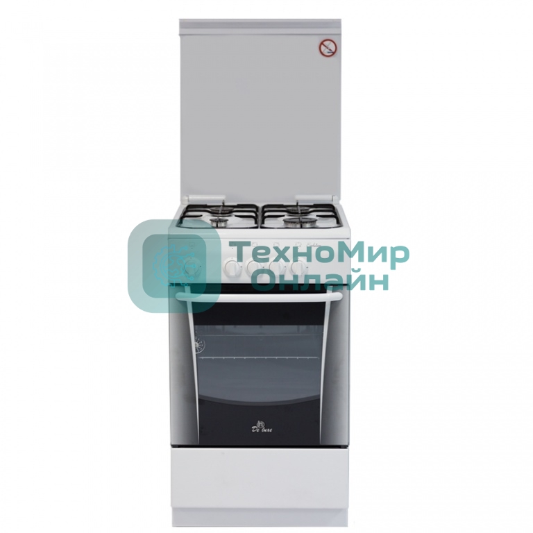 Плита газовая De Luxe 506040.05Г (КР) белый, конфорок 4 газовых, духовка 54 л, 50 см x 85 см x 60 см
