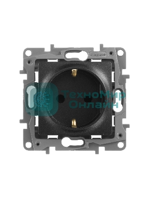 Механизм розетки 1-м СП Etika 2К+З 16А защ. шторки с заземл. винт. зажимы антрацит Legrand 672622