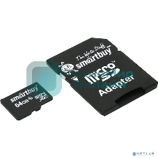 Флеш карта Smartbuy MicroSDHC 64Gb Class10 + адаптер(Флеш карта Smartbuy microSDHC 64Gb Class 10 SB64GbSDCL10-01 + adapter; SB64GbSDCL10-01; черный)