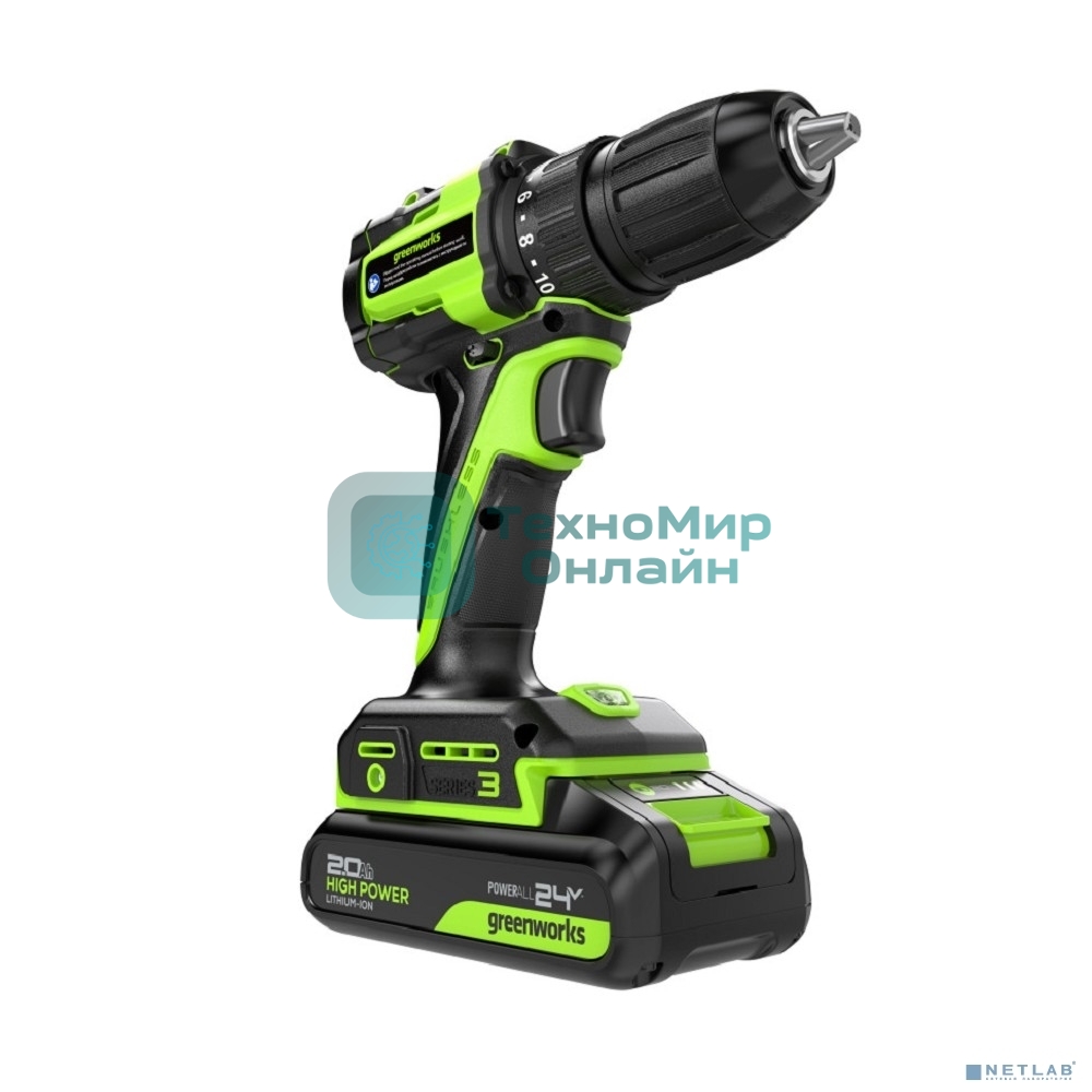 Дрель-шуруповерт Greenworks DD345, 24 В, 0 Ач, 45 Нм, бесщеточный