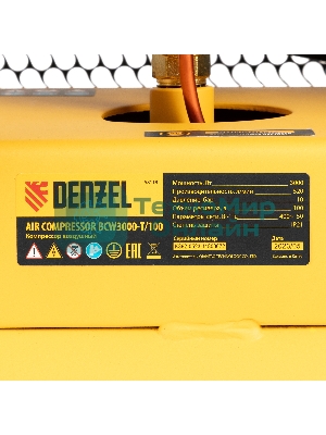 Компрессор воздушный Denzel рем. привод BCW3000-T/100, 3,0 кВт, 100 литров, 520 л/мин
