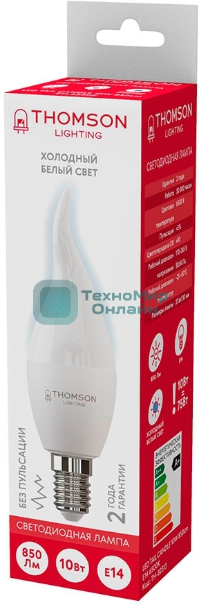 Лампа светодиодная Thomson TH-B2313 10Вт цок.: E14 свеча 220B 6500K св. свеч. бел. хол. Tail Candle (упак.: 1 шт)
