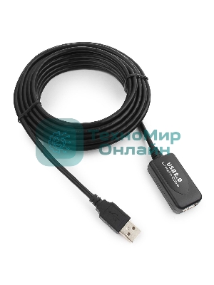 Кабель Gembird USB 2.0 удлинительный, активный 4.8м AM/AF, черный