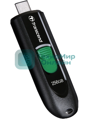 Флешка USB Transcend JetFlash 790С (TS256GJF790C), 256Gb, USB 3.0 Type-C, R/W 90/60, черный/зеленый