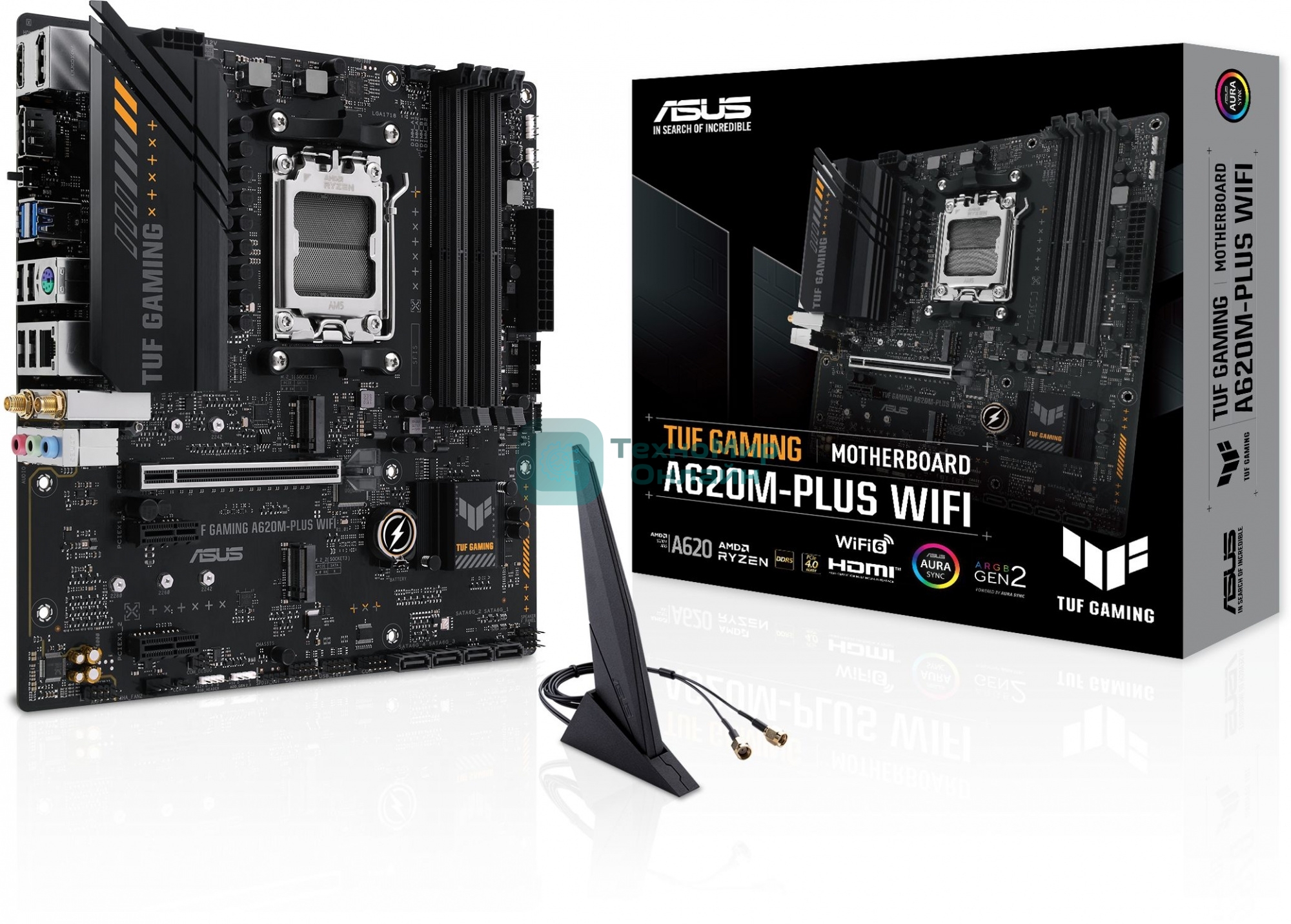 Материнская плата ASUS TUF GAMING A620M-PLUS WIFI, AM5, AMD A620, 4xDDR5, 4xSATA, 2xM.2, 1xPCIe 4.0 x16, 2xPCIe x1, 2xDP, 1xHDMI, 1x 2.5Gb LAN, 4xUSB-A 2.0, 2xUSB-A 3.2 Gen 1, 3x3.5 мм, 7.1, mATX