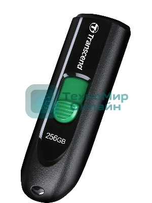 Флешка USB Transcend JetFlash 790С (TS256GJF790C), 256Gb, USB 3.0 Type-C, R/W 90/60, черный/зеленый