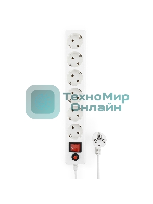 Сетевой фильтр Гарнизон 6 р, 10А, 7 м, ур.защиты 4, белый, пакет