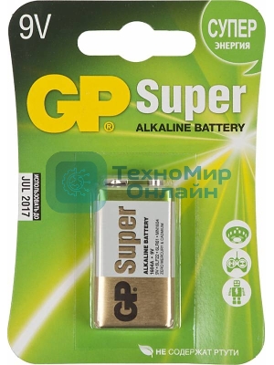 Алкалиновая батарейка GP Super Alkaline G-Tech 9V Крона - 1 шт. на блистере (1 шт.)