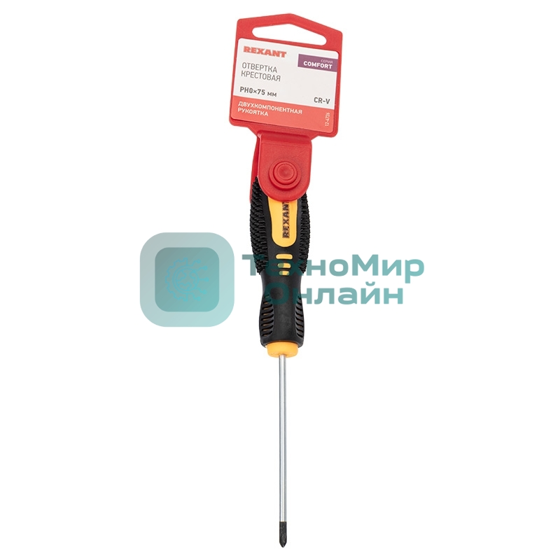 Отвертка крестовая Rexant PH 0х75 мм, двухкомпонентная рукоятка