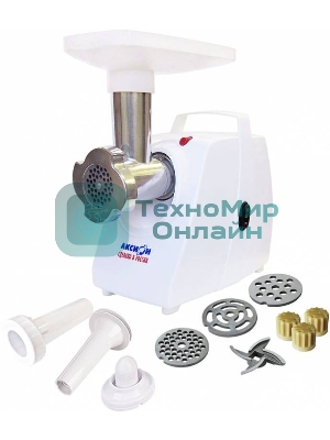 Мясорубка электрическая Аксион М33.01 белый, 1500 Вт, 1.7 кг/мин, реверс, защита от перегрузки, насадки - 3
