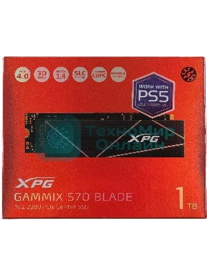 Накопитель SSD ADATA XPG BLADE S70, 1Tb, PCIe 4.0 x4, M.2 2280, NVMe, R/W 7400/5500, с радиатором