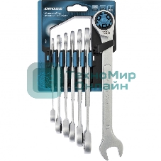 Набор ключей комбинированных Gross 14859 трещоточных, СRV, 7 шт -8 19 мм