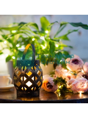 Декоративный фонарь со свечкой, плетеный корпус, бронза, размер 14х14х16,5 см, цвет теплый белый