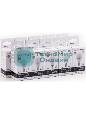 Лампа светодиодная Gauss Elementary 10Вт цок.: E14 шар 220B 3000K св. свеч. бел. теп. (упак.: 10 шт)