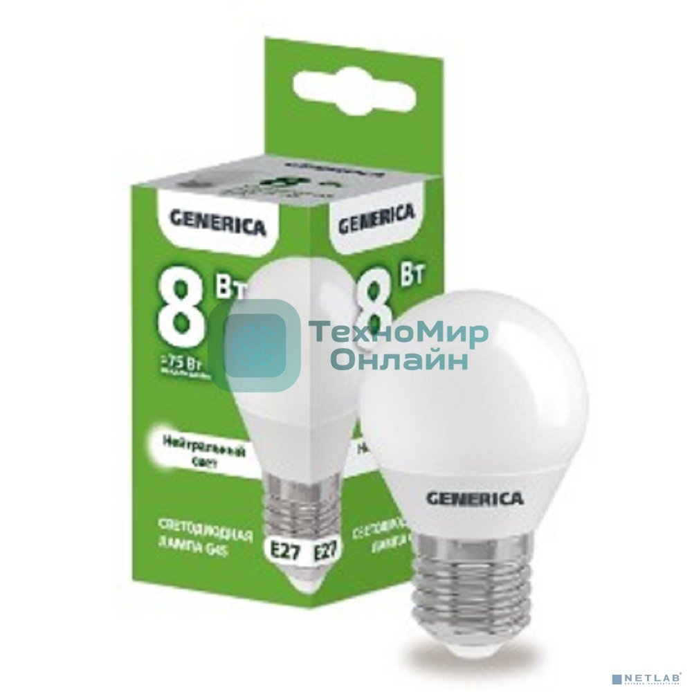 Лампа cветодиодная LED G45 IEK LL-G45-08-230-40-E27-G шар 8Вт 230В 4000К E27 GENERICA