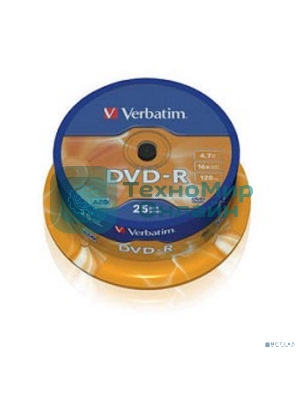 Диск DVD-R Verbatim 4.7Gb 16x Cake Box (25шт) (43522)