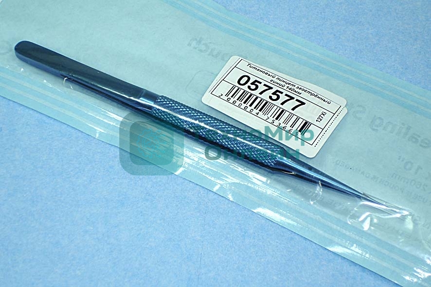 Титановый пинцет TS-11 заострённый синий 140мм