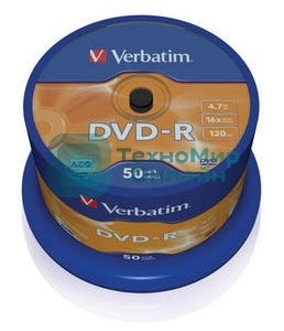 Диск DVD-R Verbatim 4.7Gb 16x Cake Box (50шт) (43548)