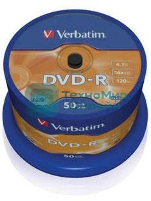 Диск DVD-R Verbatim 4.7Gb 16x Cake Box (50шт) (43548)