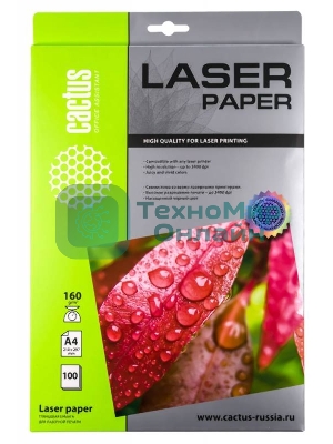Фотобумага Cactus CS-LPA4160100 A4/160г/м2/100л./белый глянцевое для лазерной печати