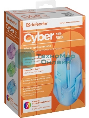 Мышь проводная Defender Cyber MB-560L белый, 1200 dpi, USB, кнопки - 3