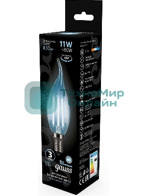Лампа светодиодная Gauss Filament Свеча на ветру 11W 830lm 4100К Е14 LED