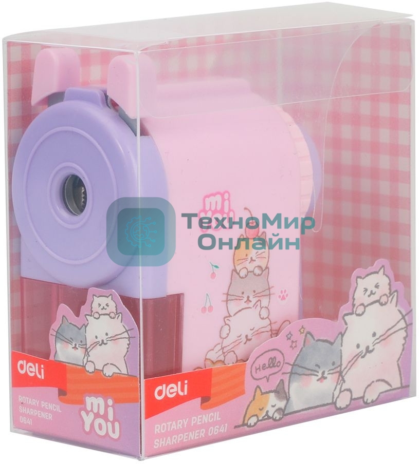 Точилка для карандашей механическая Deli E0641 miYou, 1 отверстие, пластик, ассорти