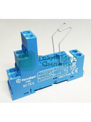 Розетка с винт. клеммами (с зажимной клетью) для реле 40.51 40.52 40.61 40.62 модули 99.01 в комплекте металлич. клипса 095.71 син. FINDER 95759SMA