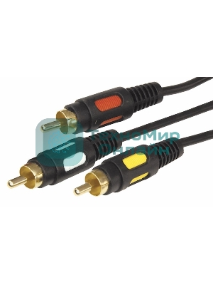 Шнур Rexant 3 RCA - 3 RCA, длина 3 метра, черный (GOLD)